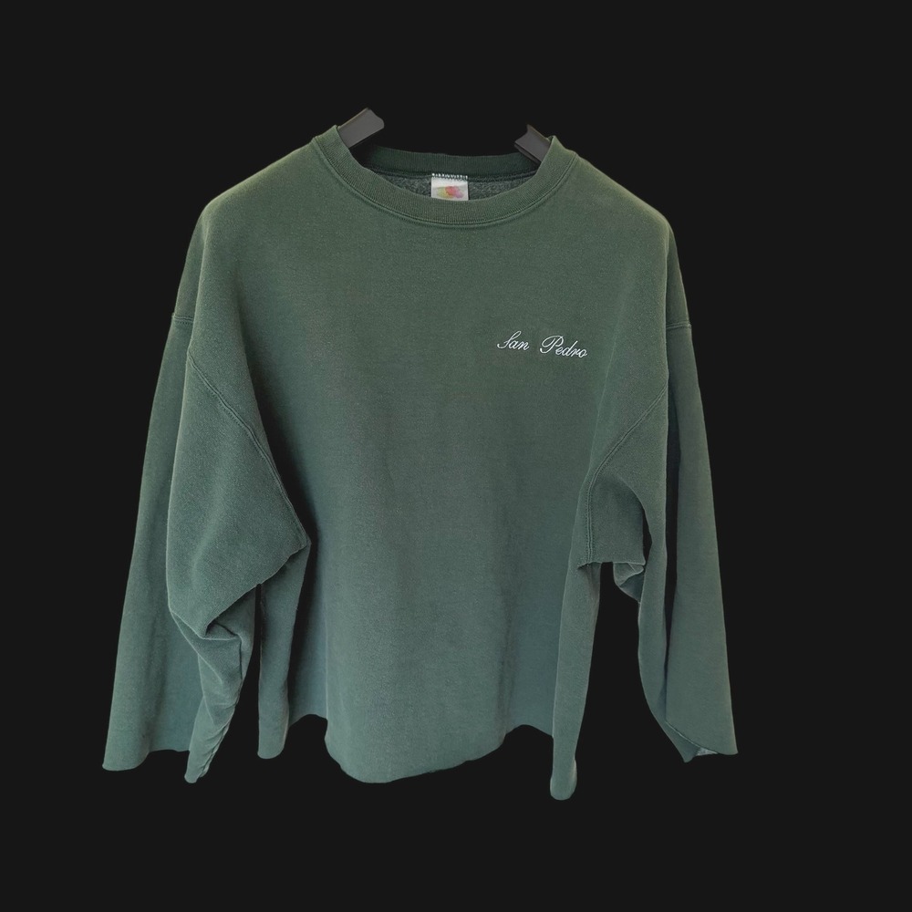Vintage 90's San Pedro Cropped Sweatshirt Forest Green XL Raw Hem Boxy